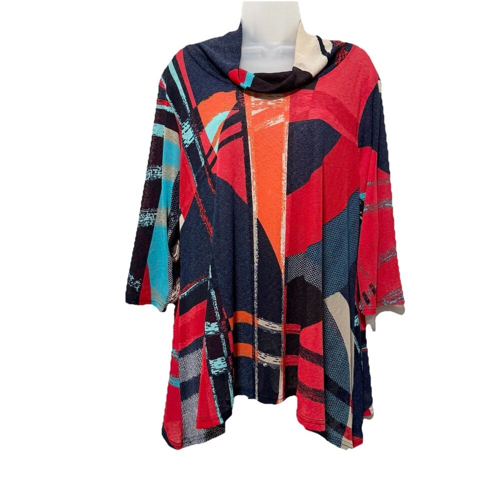 Damee Art to Wear Tunic M Cowl Neck Abstract Asymmetrical  Artsy Boho Top